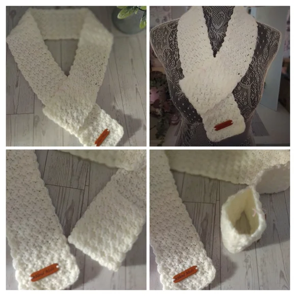 Handmade Crochet Acrylic Keyhole Neck Warmer Scarf (Choose One Or Custom Color) - Picture 4 of 5